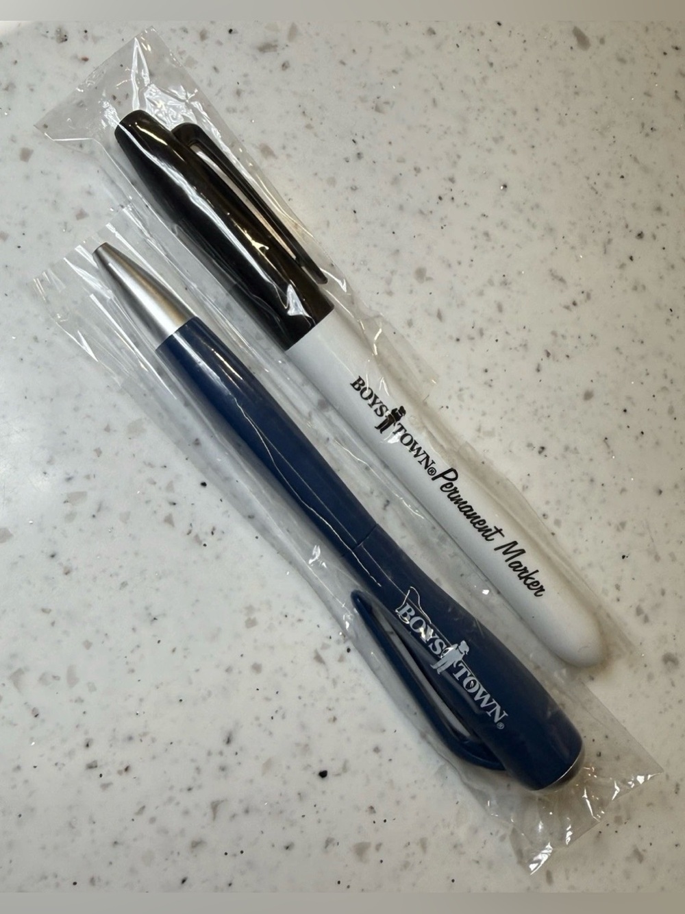Boys Town Blue Ballpoint Pen and Flashlight, Retractable Point + Bonus Marker